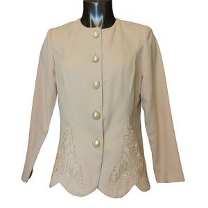 PABLO COLLECTION Womens Petite 12 Tan Embellished Button Two Piece Formal Dress